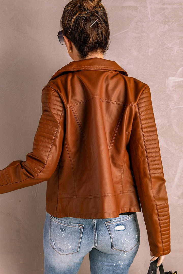 Ribbed Faux Leather Jacket - Wind Angels