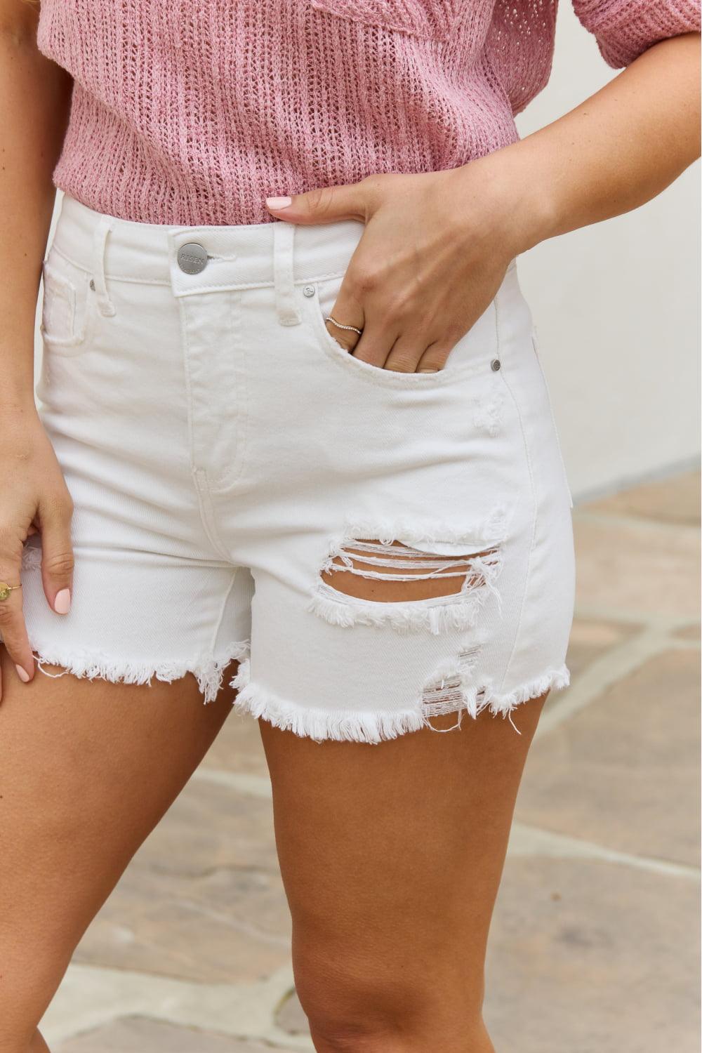 RISEN Lily High Waisted Distressed Shorts - Wind Angels