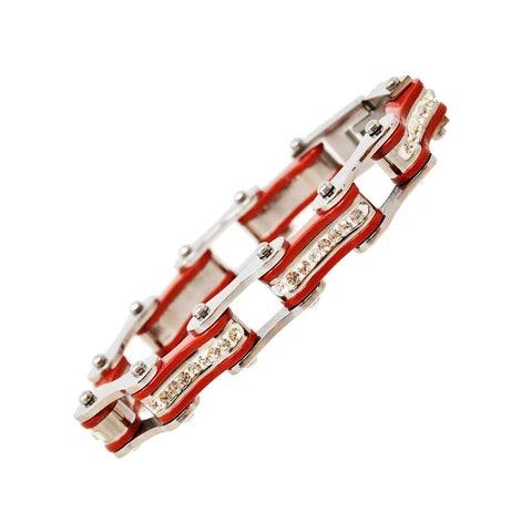 VJ1101 Two Tone Silver/Red W/White Crystal Centers - Wind Angels