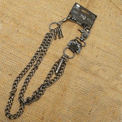 WA-WC7031 Wallet Chain with a skull / guns / bullet designs, double c - Wind Angels
