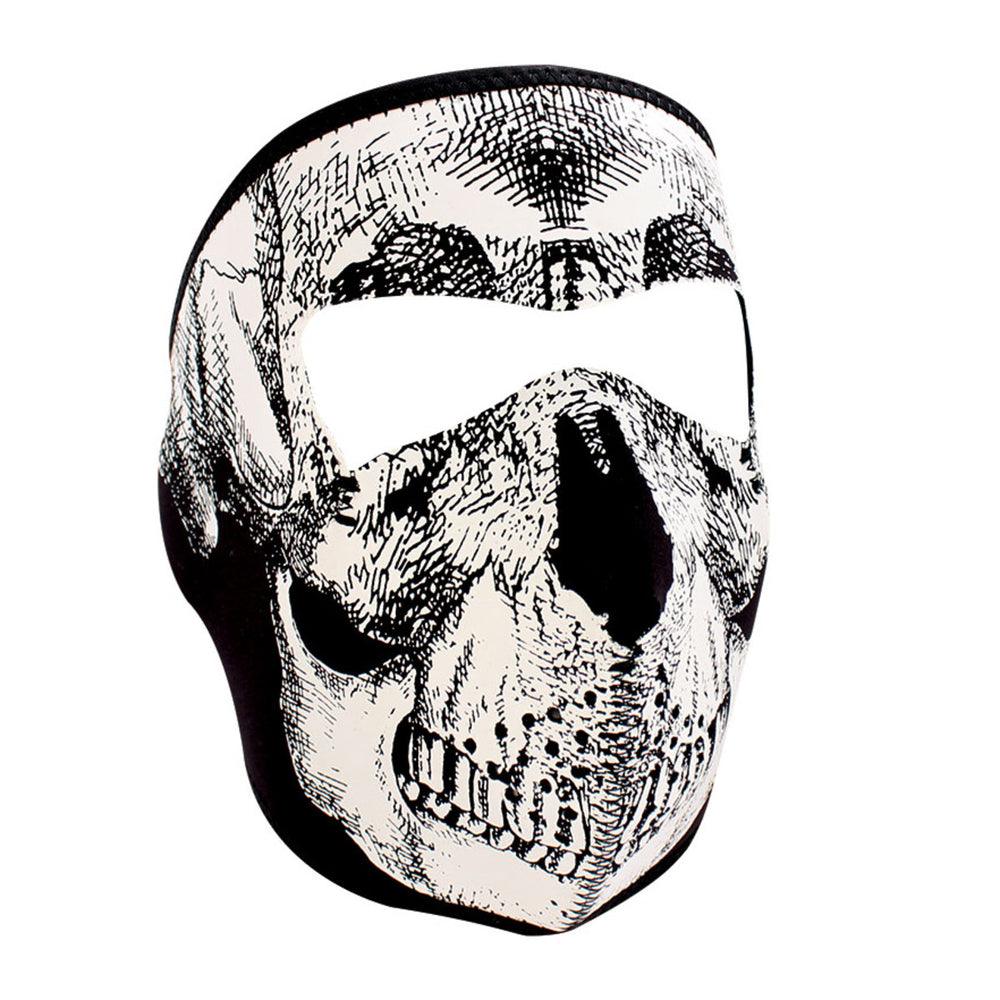WNFM002G ZAN® Full Mask- Neoprene- Black and White Skull- Glow - Wind Angels