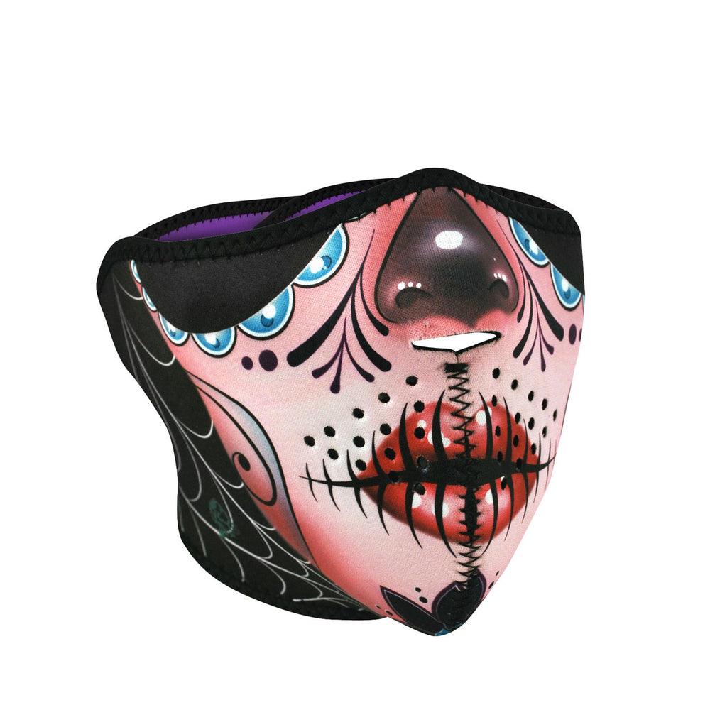 WNFM082H ZAN® Half Mask- Neoprene- Sugar Skull Reversible to Purp - Wind Angels